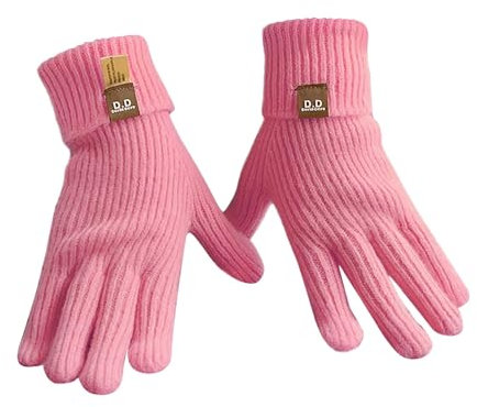 Winter-Strickhandschuhe für Herren und Damen, Siebtext-Handschuhe, warm, gestrickt, für draußen, weiche, elastische Handschuhe, Fäustlinge, Kombination mit Tasche (Rosa, Einheitsgröße)