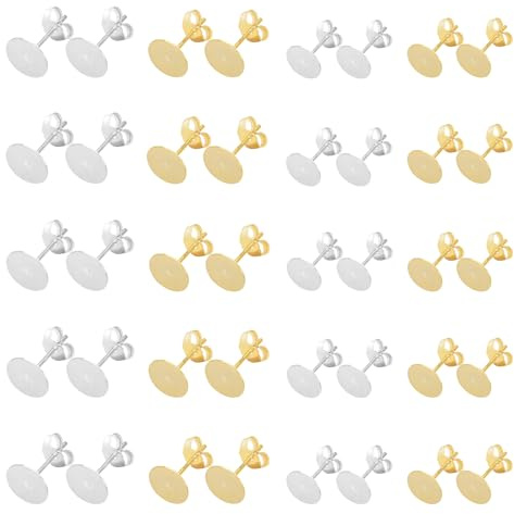 40 Stück Ohrringe Selber Machen Set 6/8 mm Ohrstecker Rohlinge mit Kasten | Hypoallergen Wohnung Leicht und Robust Ohrringe Basteln Versilbertes mit Butterfly Verschluss für Selbstgemachte Ohrringe
