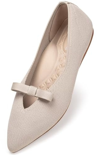 Frank Mully Women's Knitted Flats with Bow Pointed Toe Ballet Shoes Soft Fabric Ballerina Dressy Flats for Women