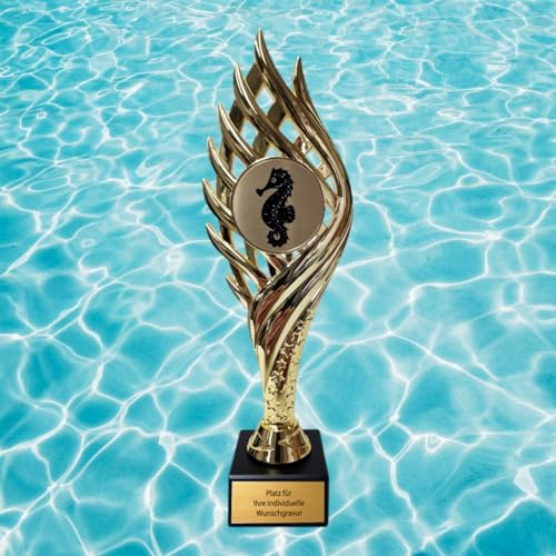 eberin · Seepferdchen Pokal – Perfekte Auszeichnung für kleine Schwimmhelden! · Frühschwimmer · Anfängerschwimmen · Schwimmabzeichen · Pokal in 3 Farben · mit oder ohne Gravur ·