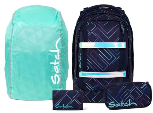 Satch Pack Streetwalk Edition Schulrucksack Set 4tlg. inkl. Schlamperbox, Geldbörse und Regenhülle (Purple Laser)