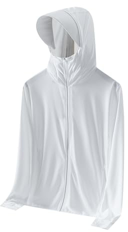 Mrat Haut à manches longues UPF 50+ pour homme avec capuche de protection solaire - T-shirt de pêche - Masque UV à capuche - Cache-cou élastique - Haut respirant et léger - Pour randonnée, course à