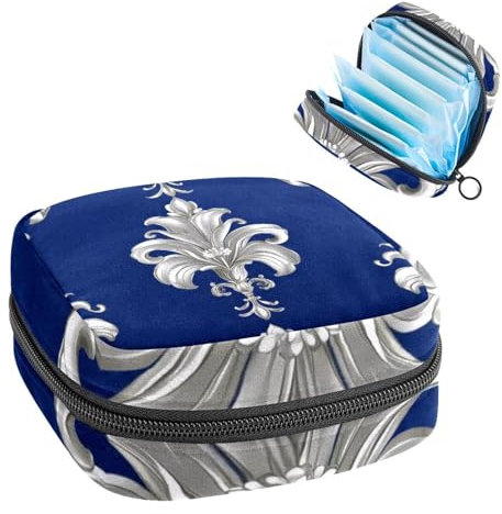 1 sac de rangement pour serviettes hygiéniques, grand organiseur de serviettes hygiéniques, sac réutilisable pour première période pour filles et femmes – 17 x 17 x 12 cm/motif lys royal sur fond bleu