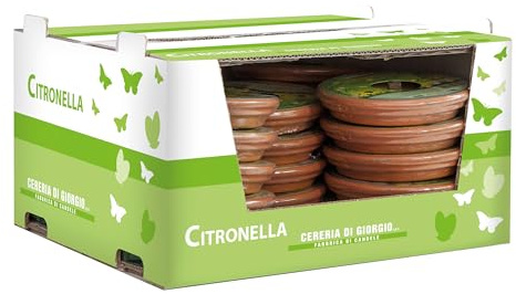 Cereria Di Giorgio - 24 fiaccole in coccio alla Citronella di Java 100% Naturale - Anti zanzare e insetti - Diametro 15,5 cm - Durata 2.5 ore