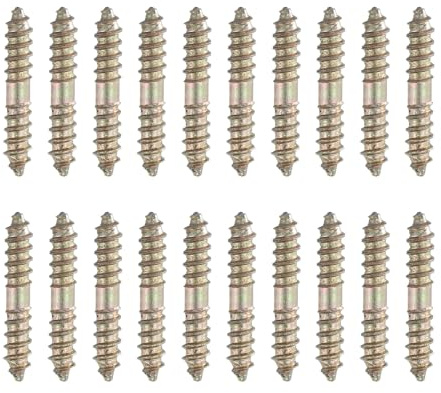 sourcing map 20 Pcs Double Ended Screws, M4 x 25 mm Carbon Steel Hanger Bolts, Self-Tapping Wood Dowel Screws for Wood Joint Furniture, Color Zinc
