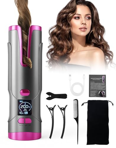 Lorrtta Curling Wand, Cordless Curling Tongs & Curling Iron with 6 Temp Settings, 5200mAh Rechargeable Battery, Hair Curlers with Accessories & Storage Bag for Travel, Home