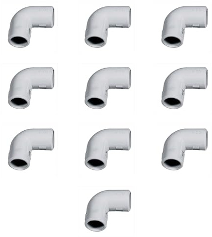Confezione da 10 Curve a 90° per collegamento tubo rigido, ⌀16mm, ispezionabile, ad angolo, raggio ridotto, IP40, per interno, giunzione per impianto elettrico fuori muro, cavo elettrico, grigio, PVC