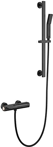 Bath Faucet Thermostat with Shower Faucet Wall Mounted Waterfall Spout Bath Faucet Brass Mixer Bathtub Thermostat, Black