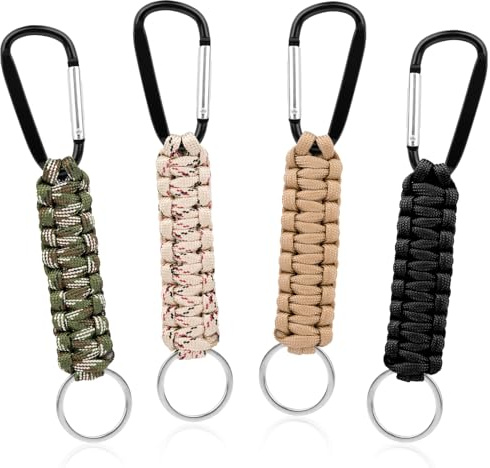 4 Stück Paracord Schlüsselanhänger Karabiner, Robust & Personalisiert Geflochten Kurz Schlüsselband mit Karabiner, Männer & Frauen Paracord Schlüsselanhänger für Camping, Survival, Wandern & Reisen