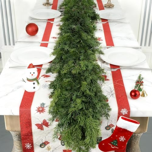 6FT Christmas Cedar Garland for Home Decoration, Long & Thick Realistic Artificial Faux Green Pine Cedar Garlands for Indoor Outdoor Stair Fireplace Mantle Table Bannister Porch Xmas Decor (190cm)
