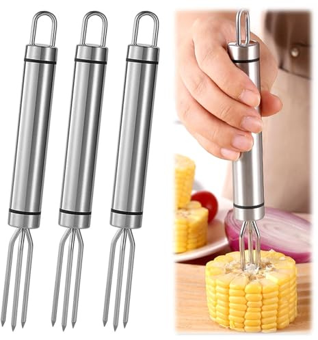 3 supporti per pannocchie, in acciaio inox, per barbecue, picnic e cene in famiglia, moderni spiedini per pannocchie