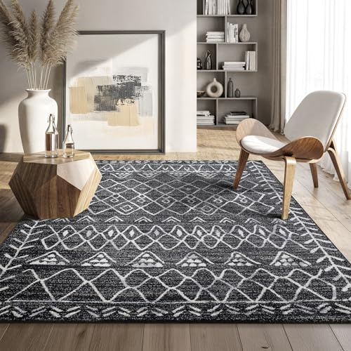 SANAT Boho Teppich – Moderner Teppich im Boho Stil, Geeignet für Wohnzimmer, Schlafzimmer, Flur, Esszimmer und Kinderzimmer – Boho Schwarz, Größe: 120 x 170 cm