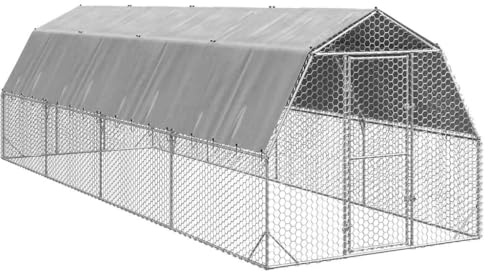 Rodent Cage, Guinea Pig Cage, Chicken Coop with Roof, 2.5 x 8 x 2.25 m, Galvanised Steel, Pet House for Indoor and Outdoor Use