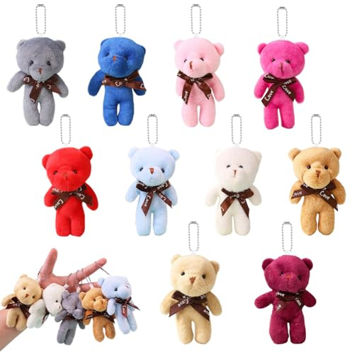 Oso de Peluche,llaveros de peluche de Oso,Colgante de oso 11cm,llavero de felpa suave,Accesorios para el pelo de muñecas,Mini animal de graduación pequeño algodón oso regalo de cumpleaños infantil