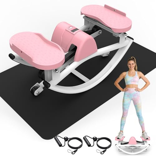 KINMAC Lateral Stepper for Exercise-Rocking Stepper Machine with Resistance Bands & Anti-Slip Mat and LCD Monitor, Professional Stair Stepper for Home Workout