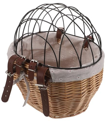 QUMIIRITY Cestino in Vimini Naturale per Bici Aggancio Rapido, Trasportino Ventilato per Piccoli Cani e Gatti, Porta Animali da Montare sul Manubrio per Escursioni Urbane e Cicloturismo