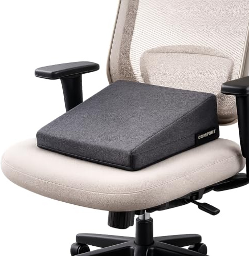 Small Wedge Cushion with High-Density Foam Ergonomic Seat Wedge Cushion for Office Chair, Car Seat & Home Seating, Removable Washable Cover, Firm Everyday Support, Black, 38 x 32 x 7.5 cm