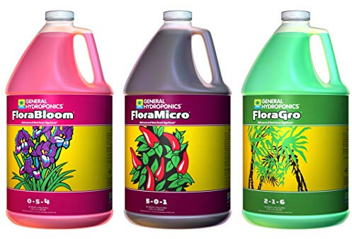General Hydroponics 3 Piece Flora Grow, Bloom, Micro Combo Fertilizer Set, 1 gal
