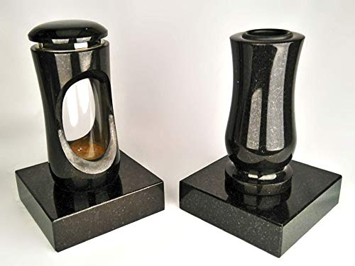 designgrab Design small Grablampe mit Vase und 2 Stück Sockel aus Granit Schwedisch Black SS1 schwarz