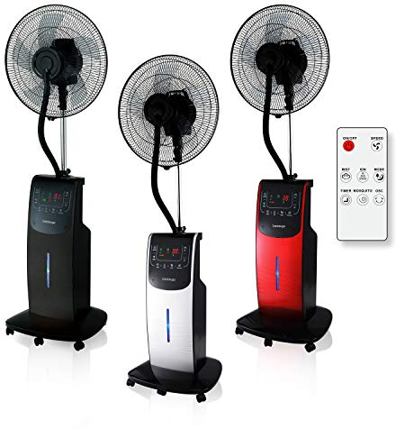Dardaruga VENTILATORE DIGITALE WFD a Piantana con NEBULIZZATORE ad Acqua (Serbatoio XXL 3,10 Litri) IONIZZATORE ION, ANTIZANZARE Repellente Insetti, Vano AROMA Timer Telecomando Oscillazione (ROSSO)