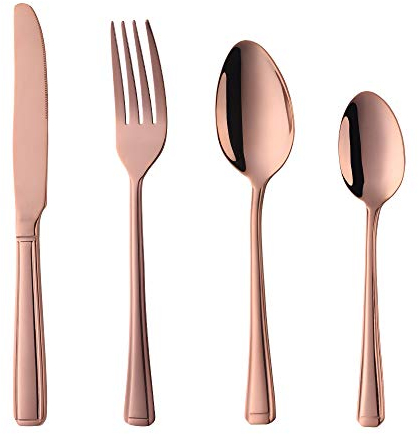 Buyer Star 24stk Edelstahlbesteckset, Roségold Messer Gabeln Elegantes Grundgeschirr, Spiegelpolierservice für 6 Personen