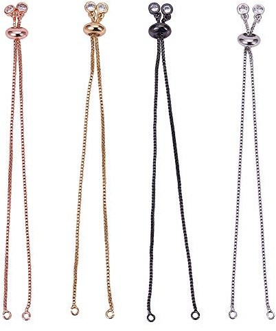 SUNNYCLUE 1 Box 8pcs 4 Colors Slider Chains Adjustable Extender Chains with Ball Ends for Necklace Bracelet Jewellery Making, Cadmium Free & Lead Free