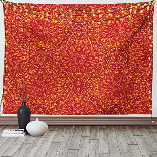 ABAKUHAUS Red Mandala Wandteppich, orientalisch, Wohnzimmer Schlafzimmer Wandtuch Seidiges Satin Wandteppich, 200 x 150 cm, Lila Senf orange