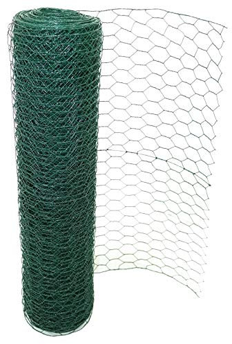 Bowose 0.6m x 50m Chicken Wire Mesh Hexagonal Mesh Fencing Green PVC Coated Steel Metal Garden Netting Fencing Roll Hole Size 50mmx50mm, for Crop Plants Protection, Trap Rabbit Small Animal