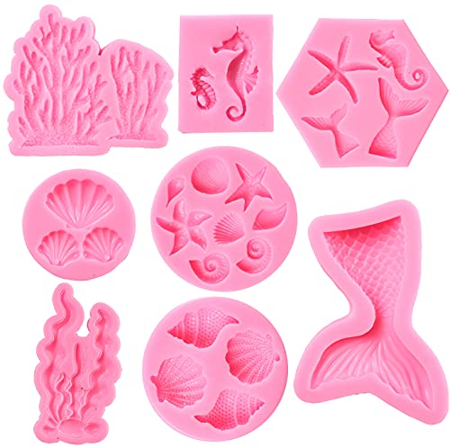 GELIFATLE Meerjungfrauen-Motiv-Kuchenform, Meerjungfrau, Muschel, Seetang, Koralle, Silikonform für Cupcake-Topper für Süßigkeiten, Schokolade, Fondant, Polymerton, Bastelprojekte und Kuchendekoration