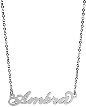 Collana Donna con Nome in Acciaio in corsivo Elegante Girocollo Regolabile Anallergico Color Argento Confezione Regalo Inclusa