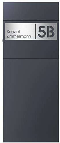 Stand-Briefkasten anthrazit freistehend (RAL 7016) MOCAVI SBox 311 Postkasten groß XXL mit Hausnummer und Name V4A-Edelstahl graviert rostfrei hochwertig