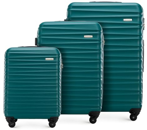 WITTCHEN Reisekoffer 3er Koffer-Set Rollkoffer Trolley Handgepäck Reisekofferset Gepäckset Hartschale aus ABS 4 Spinner-Rollen Zahlenschloss Groove Line grün Lufthansa/Eurowings/Ryanair/Condor