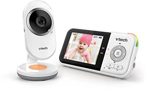 Vtech BM3254 Babyphone mit Kamera, Langer Reichweite, 2,8-Zoll-LCD-Bildschirm, farbigem Nachtlicht, beruhigendem Ton & Schlafliedern, Zwei-Wege-Kommunikation – DE-Version, Weiß