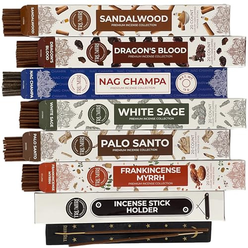 Classic Incense Sticks - Total 120 Insence-Sticks (20 Insense x 6 Inscents) - Inciensos Aromaticos Para La Casa Incents with Nag Champa Sage Palo Santo Frankincense Sandalwood Inscents-Sticks + Holder