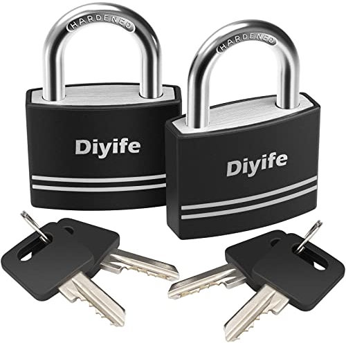Diyife 2PCS Cadenas à Clé [4 Clés Identiques], 7MM Acier Inox Serrure en Aluminium Anti-Crochetage, Cadenas de Sécurité Résistant l'eau et Rouille, Serrures Antivol pour Casiers D'école, Gym, Tiroirs