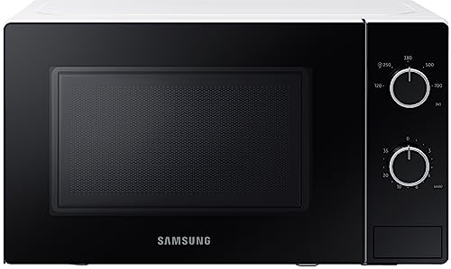 Samsung Solo-Mikrowelle, 700 W, Epoxy-Garraum mit 20 l Volumen, 5 Leistungsstufen, Defrost, Weiß/Schwarz, MS20A3010AH/EG