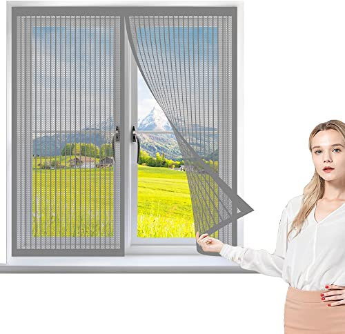 Fliegengitter Fenster Magnet 145 x 150 cm, Insektenschutz Magnetischer Fliegenvorhang, Automatisches Schließen für Alle Fenster, Grau
