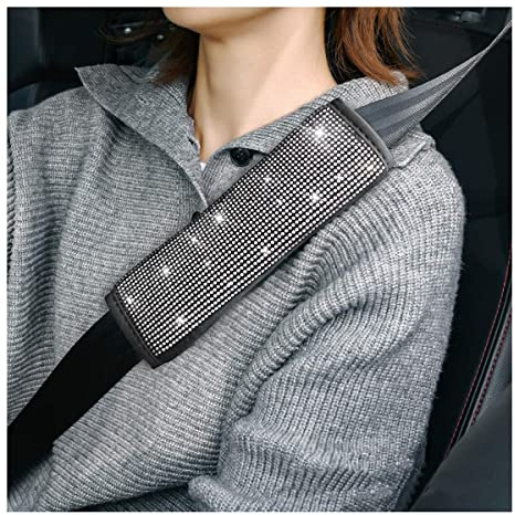 JNNJ 2PCS Car Seat Belt Shoulder Pads, Rhinestone Crystal Auto Seat Belt Covers, Diamonds Glitter Seatbelt Cushions for Women Girl, Car Decor Accessories for Most Cars, Trucks, SUV(White)