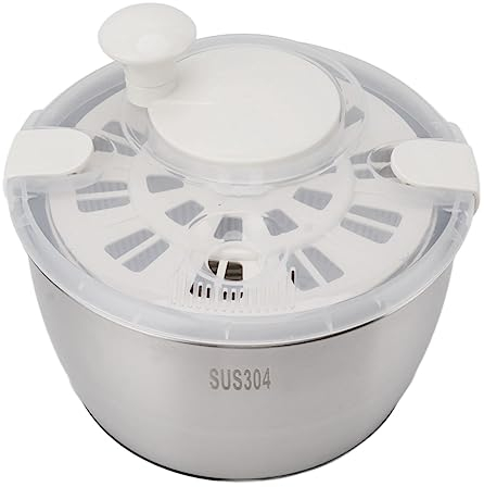Pssopp Salad Spinner, Stainless Steel Salad Spinner Multifunctional Large Capacity Lettuce Spinner Vegetable Dryer for Greens Herbs Berries Fruits