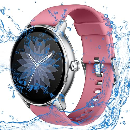 Rosa Smartwatch Herren Damen IP68 Wasserdicht Fitnessuhr Sportuhr Bluetooth-Anrufe mit Herzfrequenz-Schlafmonitor 7 Tage Lange Akkulaufze Itmehrfach Sportmodi für IOS Android Rot