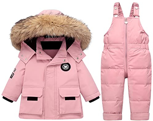 StarTreene Kids Boys Girls Snowsuit Winter Hooded Down Coat Jacket +Bib Pants Snow Trousers 2pcs Clothing Set