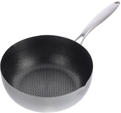 BESTonZON Bratpfanne aus 304 Edelstahl Kochpfanne Waben Wok 24CM Kochtopf Antihaftbeschichtet Pfanne mit Griff Gourmet geeignet für Gasherd und Induktion Zuhause & Restaurant