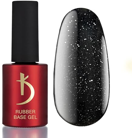 K Professional Rubber Base Gel - Base Coat - Black Glitter Reflective Nail Polish -15ml- Unterlack - Schwarz Glitzer UV Nagellack - Gel Nägel - UV LED Black Reflective