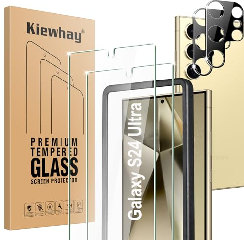 Kiewhay Schutzfolie Kompatibel mit Samsung Galaxy S24 Ultra 5G Displayschutzfolie 6,8'',2x Schutzfolie + 2x Kamera Panzerfolie, [Nicht für Galaxy S24 5G] [9H Härte] 99,99% HD Glasfolie - 4 Stück