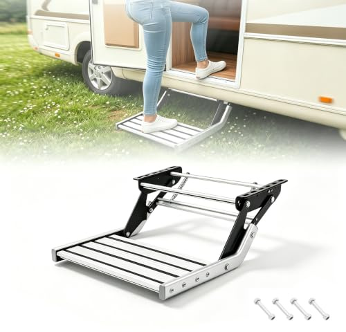BAOCHADA Edelstahl Manueller Einstieg Schritt RV Einstieg Aluminiumlegierung Schritt, Reisemobil Schritt Camping Einstieg, Einzelschritt Wohnwagenleiter für Wohnmobile Reiseanhänger LKW