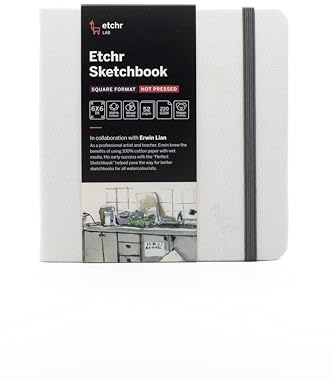 Etchr Lab Sketchbook, quadratisch, 15,24 cm x 15,24 cm, 220 g, 100% Baumwolle, 52 Seiten, satiniert, ETCHR Lab