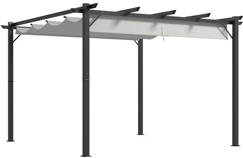 Outsunny 3 x 3(m) Aluminium Pergola Canopy Gazebo Awning Outdoor Garden Sun Shade Shelter Marquee Party BBQ, Light Grey