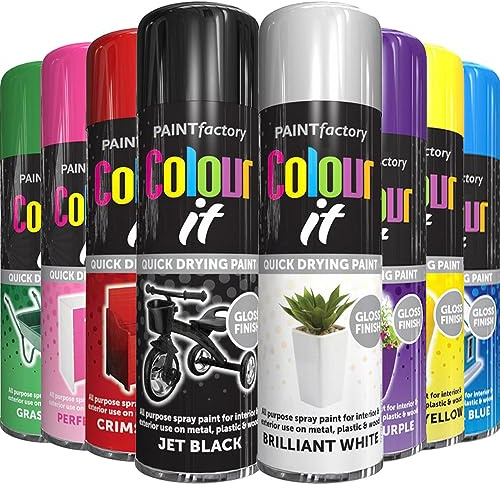 AlezyB 8 Mix Cans Gloss Finish All Purpose spray paint 250ml Multipurpose AerosoL, Quick and Fast Drying and Excellent Coverage for Metal, Wood, Plastic and More - A1
