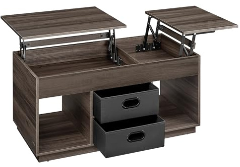 VASAGLE Couchtisch, höhenverstellbarer Wohnzimmertisch, 2 Schubladen | Kaffeetisch, versteckte Fächer, offene Fächer, für Wohnzimmer, Homeoffice, Eschenbraun, CUSTOS Kollektion LCT210K02