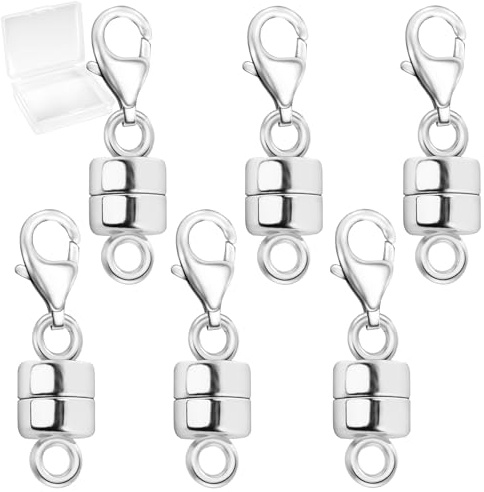Zonixo Magnetischer Karabinerverschluss aus 14 Karat Gold und Silber, magnetischer Schmuckverschluss für Halsketten und Armbänder, 6 Stück